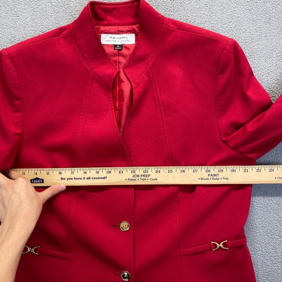 Tahari Women's Blazer Solid Red Gold Buttons Long Sleeve Lined Size 18 - Picture 4 of 12